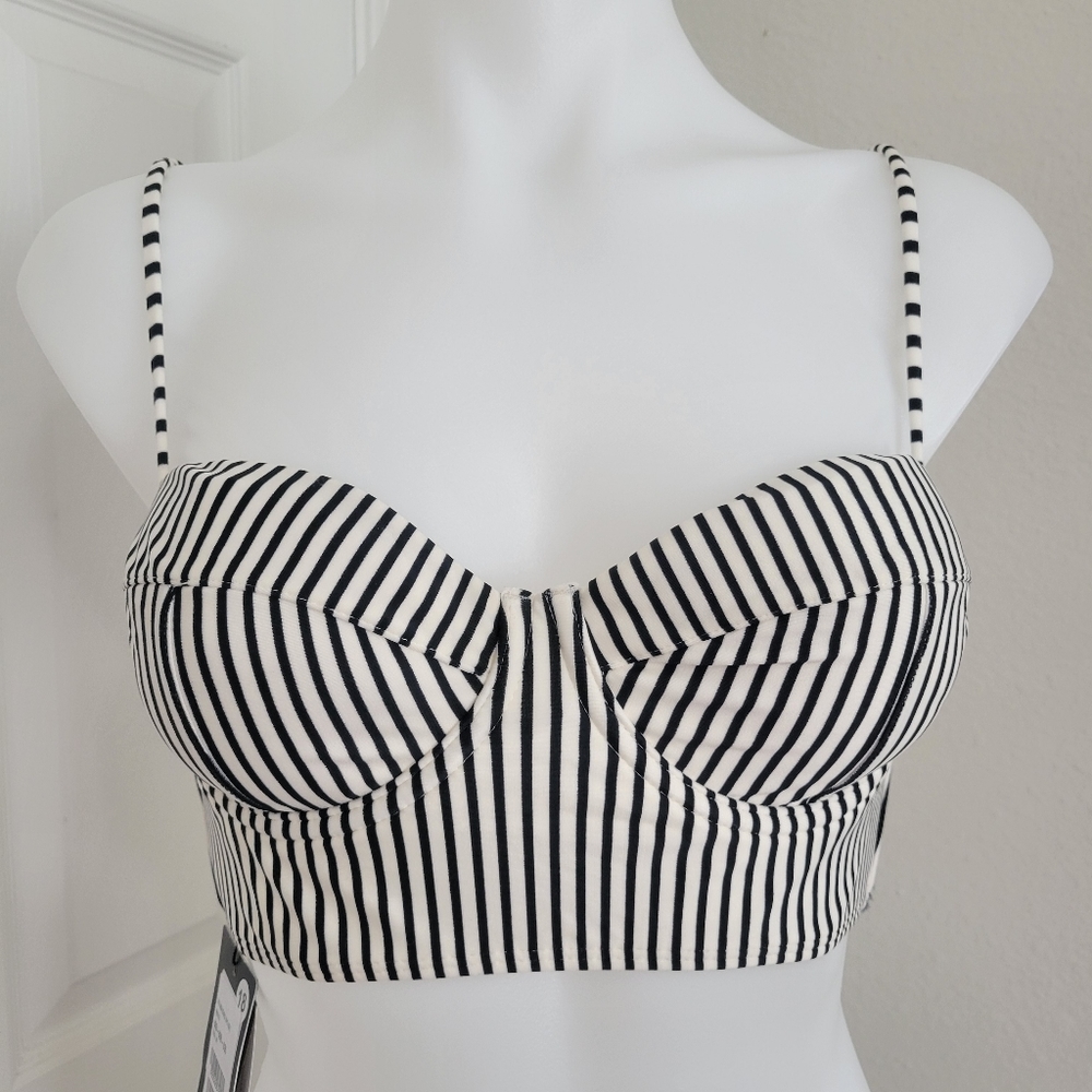 VIX Paula Hermanny Striped Underwire Lace Up Back Bikini Top M NWT 24K Gold